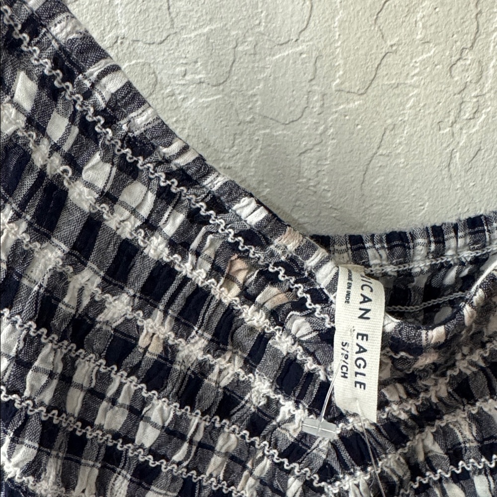 American Eagle Gingham Plaid Blue White Bella Mini Bubble Dress Small NWT - Picture 4 of 8
